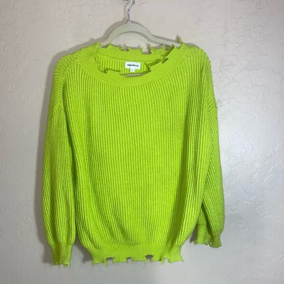 Superdown lime green oversized distressed chunky knit sweater - Picture 1 of 7